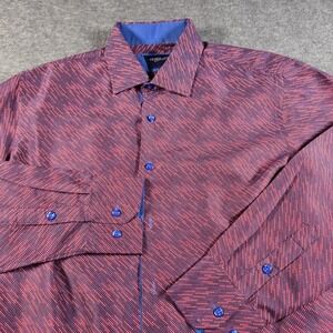 Azaro Uomo Shirt Mens Large Red Blue Abstract Print Long Sleeve Dress Modern